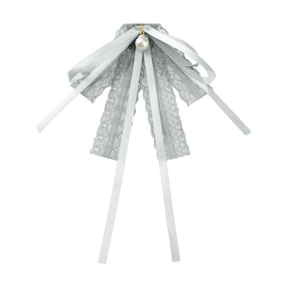 Lace Bow Tie Brooches Pre-Tied Neck Tie Shirt Corsage Ribbon Brooch Grey